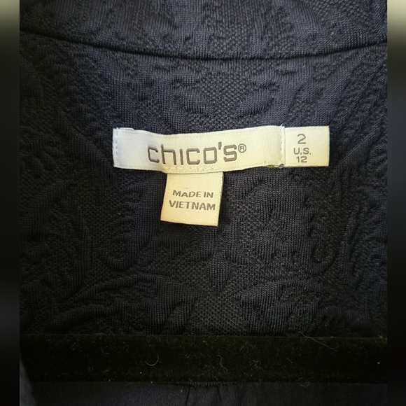 Chico's Navy open jacket jacquard 33" length dress up or down (Ch2) sz 12 - Picture 7 of 10